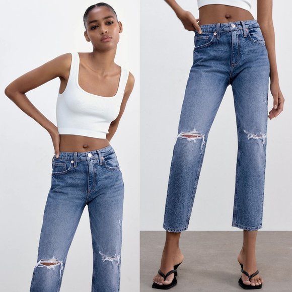 NEW Zara Slim Fit High Rise Ripped Ankle Jeans 6 - Picture 4 of 16